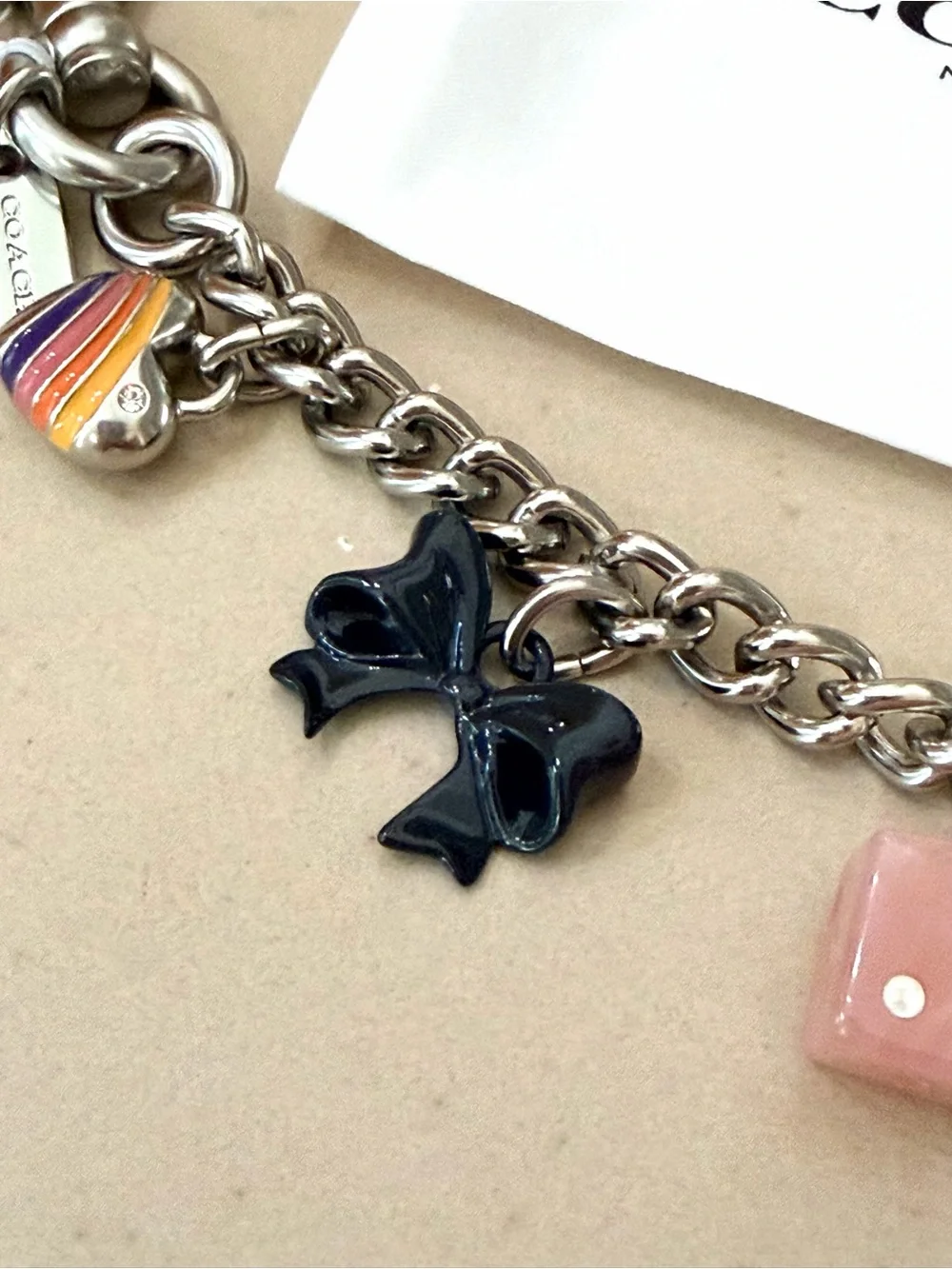 Coach Silver-Tone Charm Keychain with Multicolor Enamel Charms